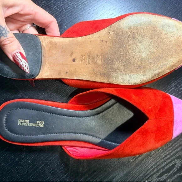 Diane Von Furstenberg Red and Pink Mules - Picture 6 of 9